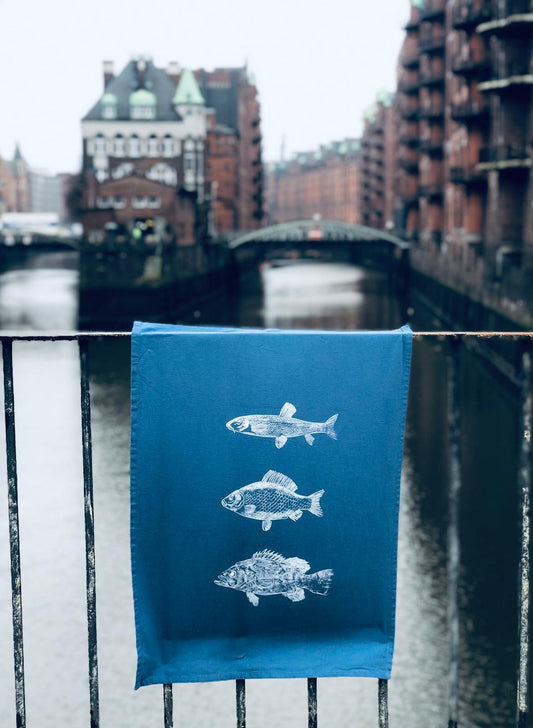 Fische - Geschirrtuch blau